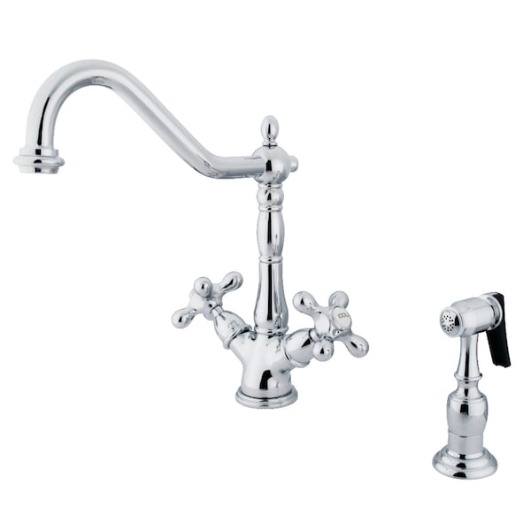KS1231AXBS Heritage Deck Mount Kitchen Faucet W/ Brass Sprayer, Chrome